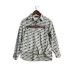 MO&Co MC Monogram Logo Print Cotton Button Shirt Shorts Set Womans XS